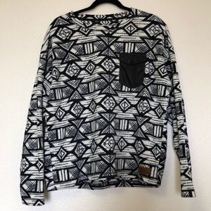 KAVU Geometric Print Fleece Sweater with Pocket